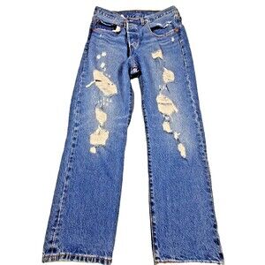 Levi’s 501 Jeans Women 30x26 Light Wash Distressed Straight Leg Denim